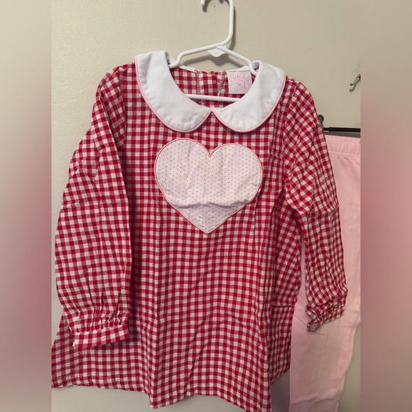 Stitchy Fish Red Gingham Heart Shirt with Matching Pink Leggings - Picture 2 of 5
